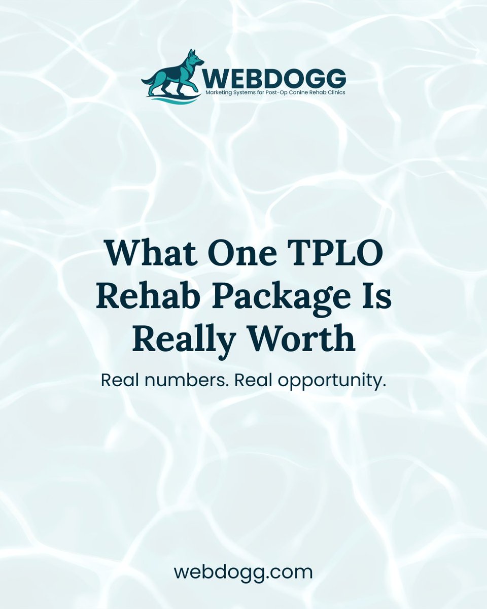 thewebdogg's tweet photo. A single TPLO recovery plan brings in $1K–$3K.
That means even one new recovery client can cover a month of marketing. Predictable recovery clients = predictable growth.
👉 https://t.co/OfGNBwb3wc
#Webdogg #CanineRehab #TPLORecovery #UnderwaterTreadmill #RehabClinicGrowth https://t.co/lKDDvLU6Pc