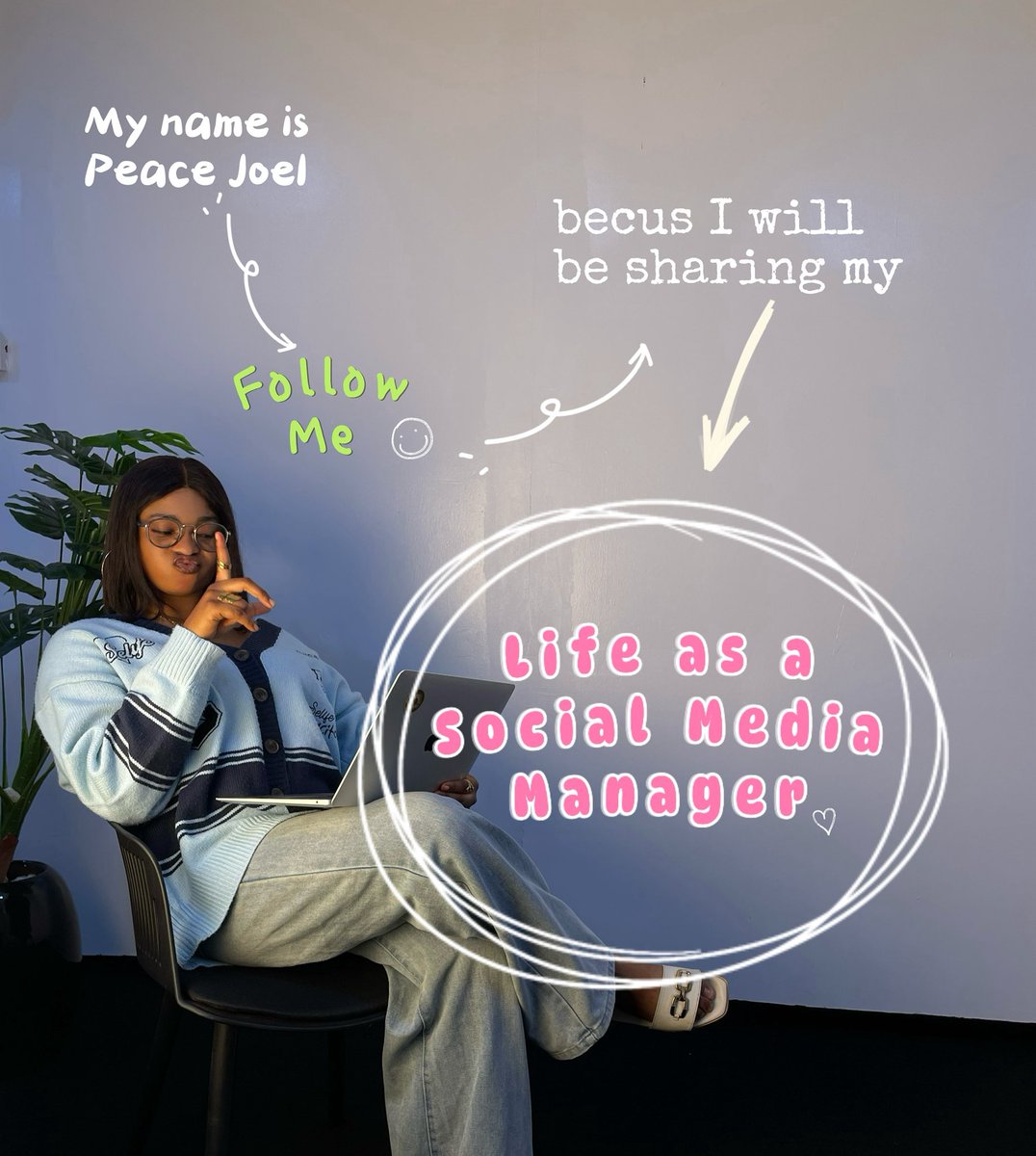 Atter months of creating tor brands and
clients, I realized I've missed creating for me. So here's to sharing my journey, life, lessons, and a bit of chaos 😅

I'm Peace Joel, a Social Media Manager trying to make sense of it all 💞🌸🎀