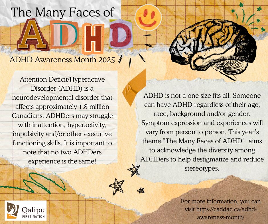 Message from the Mental Wellness Team: 🌟

October is ADHD Awareness Month. We encourage everyone to learn more about ADHD and support those living with it. For resources and information, visit the Centre for ADHD Awareness, Canada: caddac.ca/adhd-awareness…