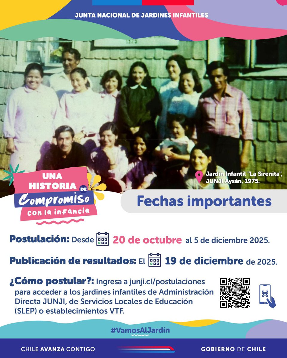 ✨ Porque tenemos una historia de compromiso con la Infancia, te invitamos a participar del Proceso de Postulación 2026.  💻 Desde hoy y hasta el 5 de diciembre podrás postular a jardines infantiles JUNJI, Slep y VTF. 

🌱 Ingresa a junji.cl/postulaciones y revisa más detalles.