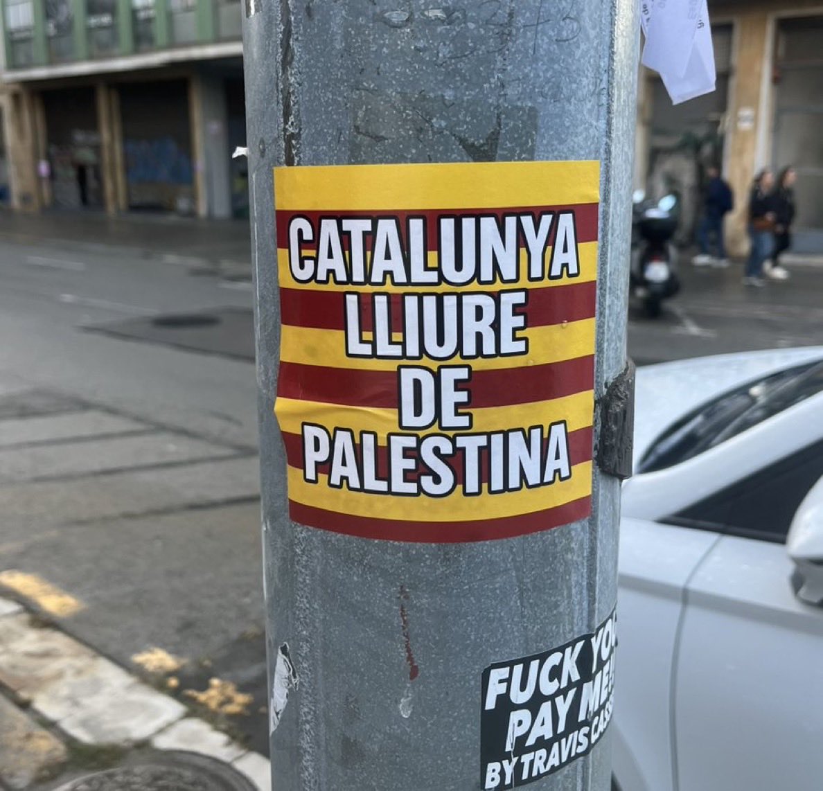 N'he vist varies d'aquestes per Via Augusta i pel Putxet. No se qui sou, pero gràcies per expressar el que molts pensem.

Catalunya lliure de Palestina!!!