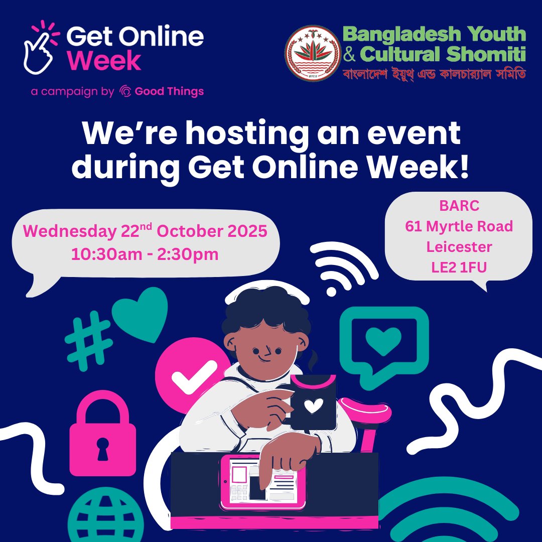 BYCS is holding an event on Wednesday 22nd October 2025 10:30am - 2:30pm during #GetOnlineWeek in partnership with Good Things Foundation to promote digital inclusion.