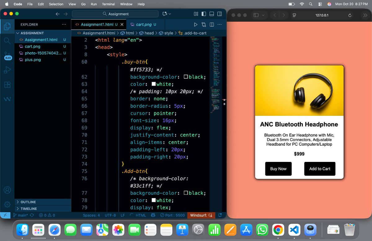vinniit_23's tweet image. Day:-14 of #100DaysOfCode
> Made this with html and Css,
> Learned more about Tailwind, Tmr Probably made one short project with tailwind.
And one more thing which one is looking more appleaing?
with cart icons(colored) or without cart icons(Black)