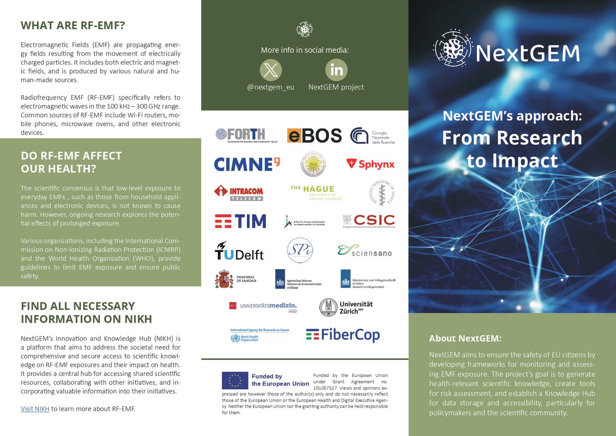 NextGEM_eu's tweet photo. Check out the new NextGEM triptych: ➡️ From Research to Impact. 

In this triptych, we explain the way our different lines of research are organised to assess #EMF exposure of EU citizens.

🔗 https://t.co/lG7F9F4e9k https://t.co/cS1b9r2UF7