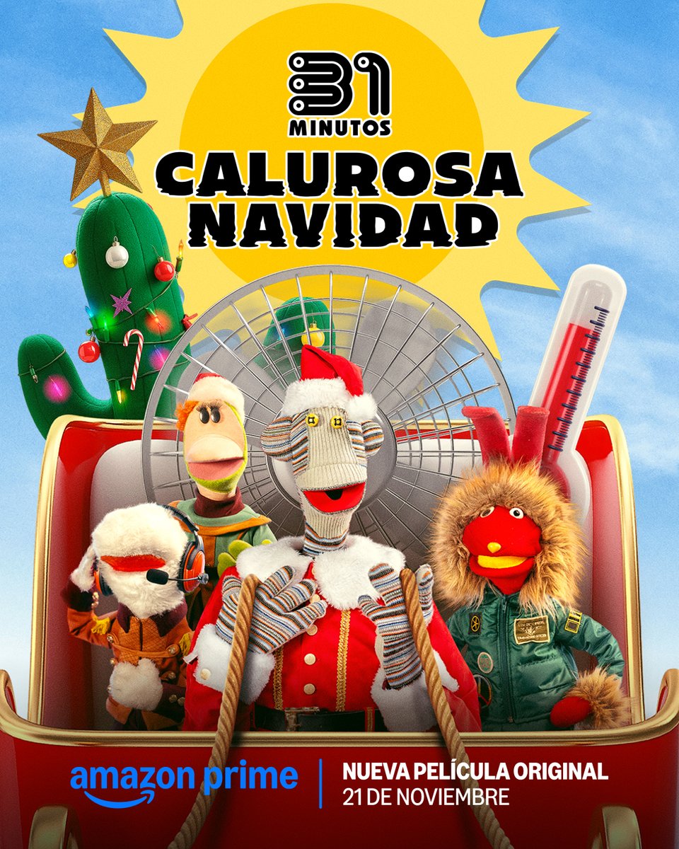 PrimeVideoLat's tweet image. Los adornos se derriten, los renos hacen huelga y Tulio anuncia lo inevitable: la nueva película de los títeres más irreverentes tiene fecha de estreno. 
31 Minutos: Calurosa Navidad llega el 21 de noviembre a Prime Video