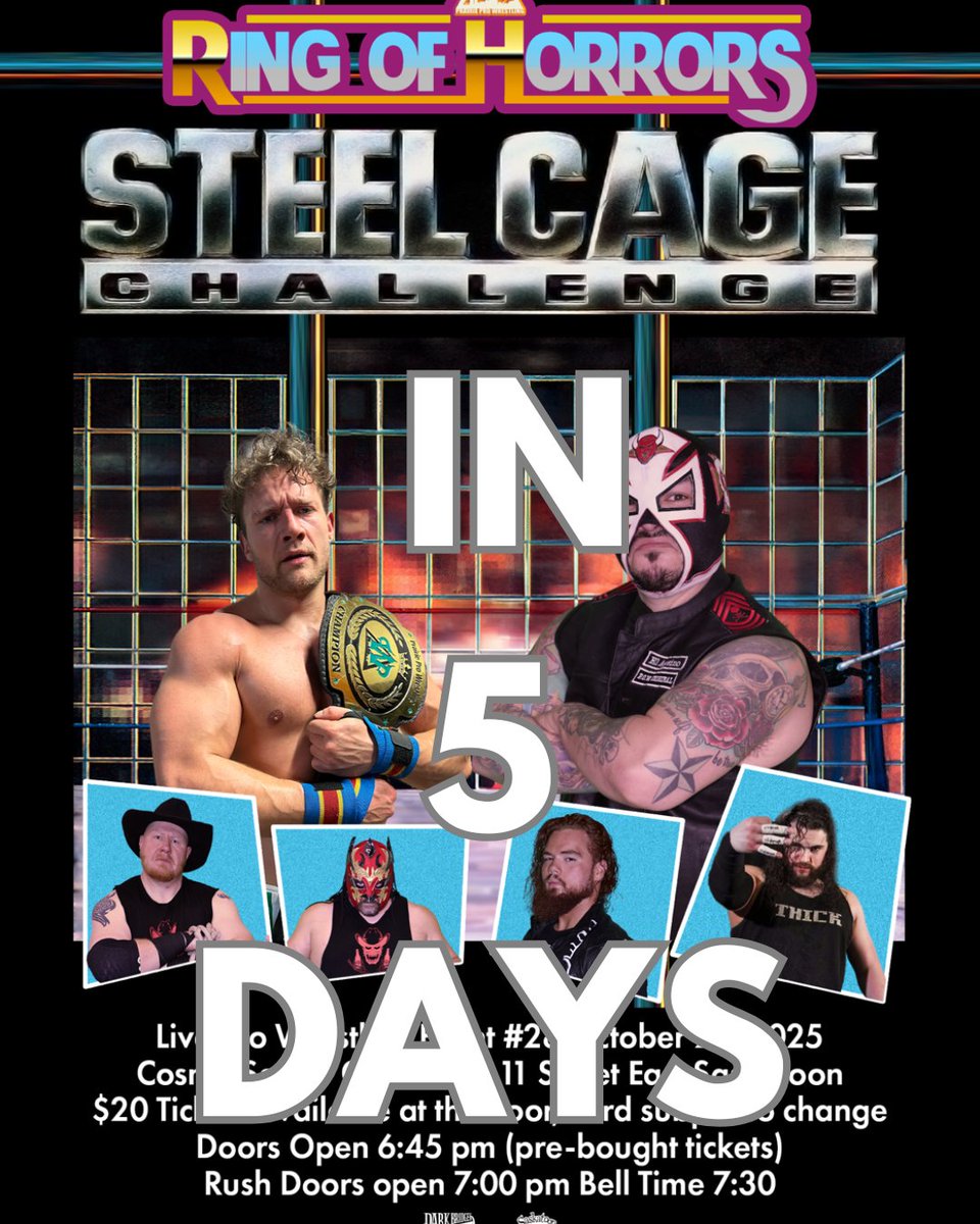 #PPWNation — the wait is almost over! In just 5 days, Prairie Pro Wrestling presents RING OF HORRORS IV, our biggest show of the year!

For the first time in PPW history, a Steel Cage Match will take place as Michael Allen Richard Clark defends the Championship against El Asesino