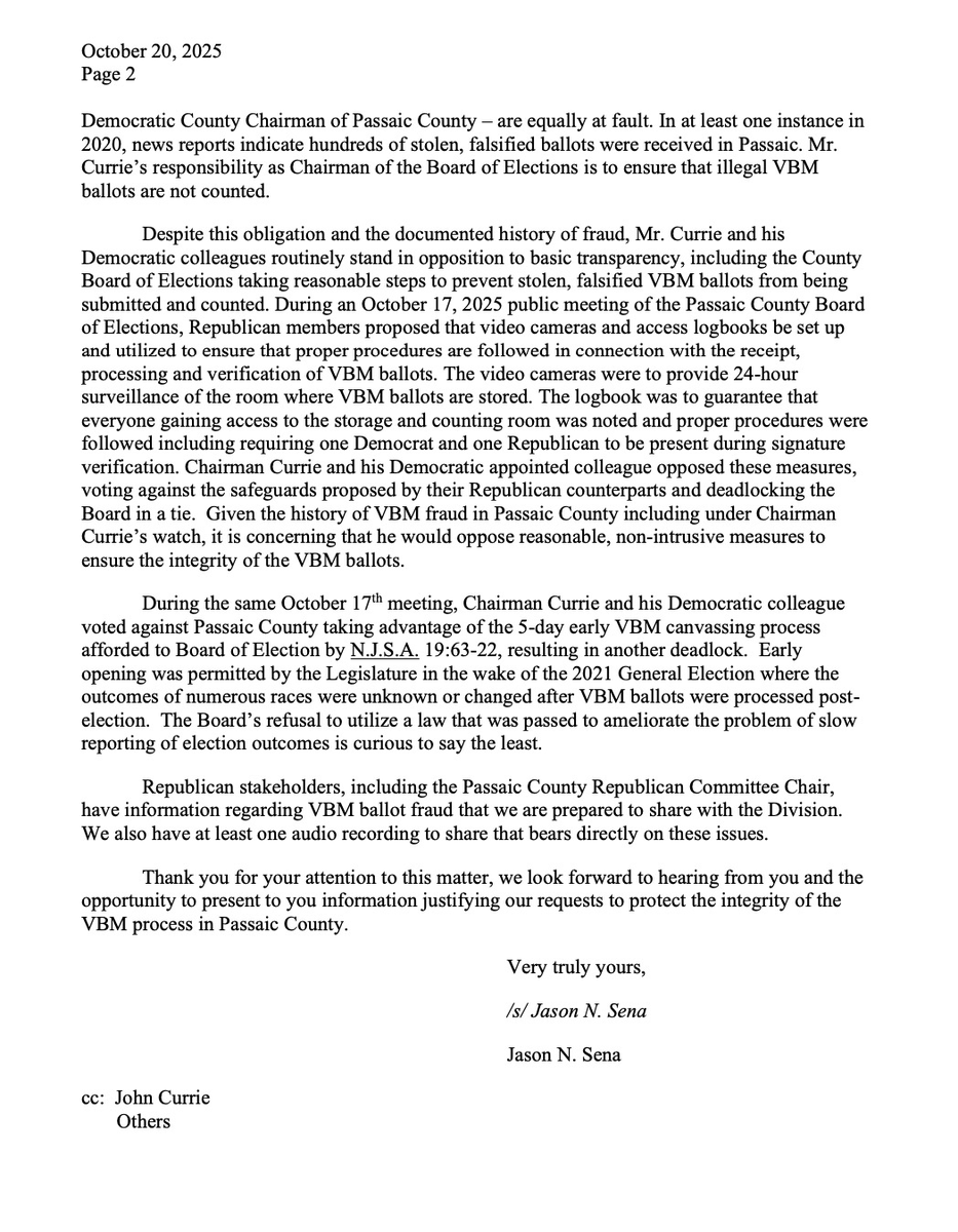 🚨 <a href="/NJGOP/">New Jersey GOP</a> is requesting federal monitors in Passaic County; the Democrat-run swing county refuses to use surveillance cameras, log books at VBM storage room.

"In at least one instance in 2020, news reports indicate hundreds of stolen, falsified ballots were received in Passaic."