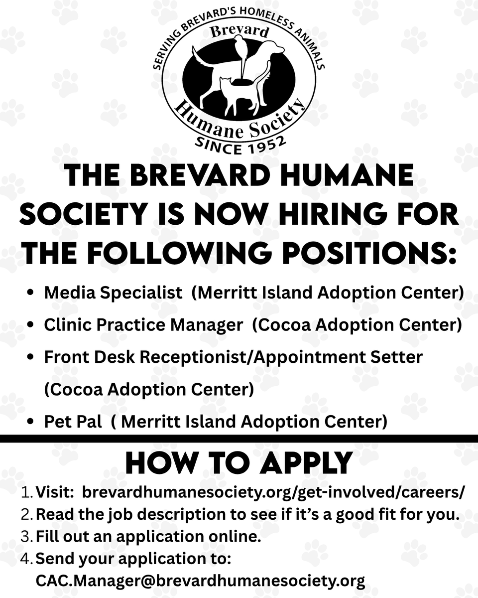Brevard_humane's tweet photo. Apply at:  https://t.co/Az8lDTXNil https://t.co/RkmkTaCQE4