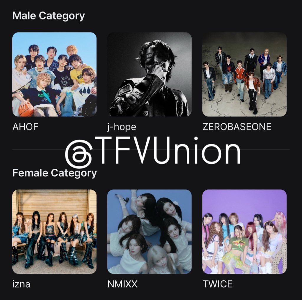 TFVUnion's tweet image. MAMA AWARDS 2025 🏆
1st Round Voting | DAY 6

-VOTE RESET-

FANS’ CHOICE
✅ Female: TWICE, IZNA, NMIXX
✅ Male: JHOPE, AHOF, ZEROBASEONE

🎯 1000 PROOFS ‼️

Please share your voting proofs with watermark &amp;amp; tags! Please check the artists you are voting for! 🙏

1 TWEET/RT = 1