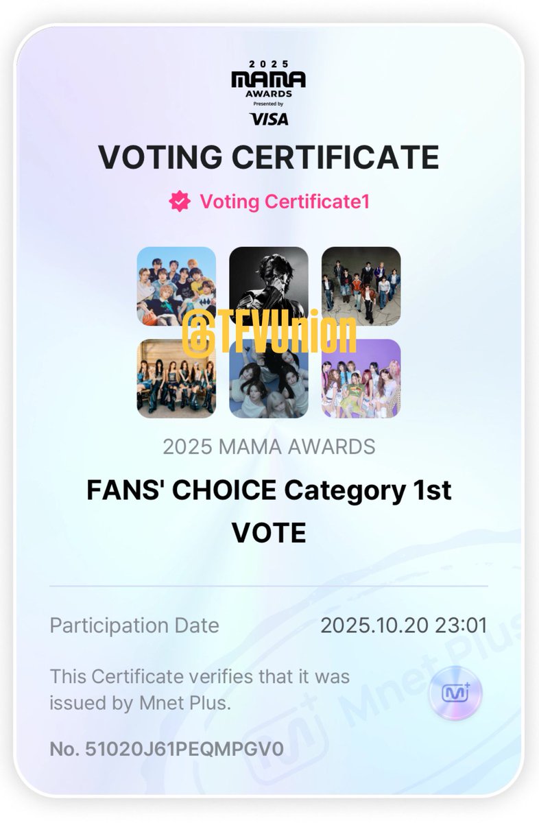 MAMA AWARDS 2025 🏆
1st Round Voting | DAY 6

-VOTE RESET-

FANS’ CHOICE
✅ Female: TWICE, IZNA, NMIXX
✅ Male: JHOPE, AHOF, ZEROBASEONE

🎯 1000 PROOFS ‼️

Please share your voting proofs with watermark &amp; tags! Please check the artists you are voting for! 🙏

1 TWEET/RT = 1