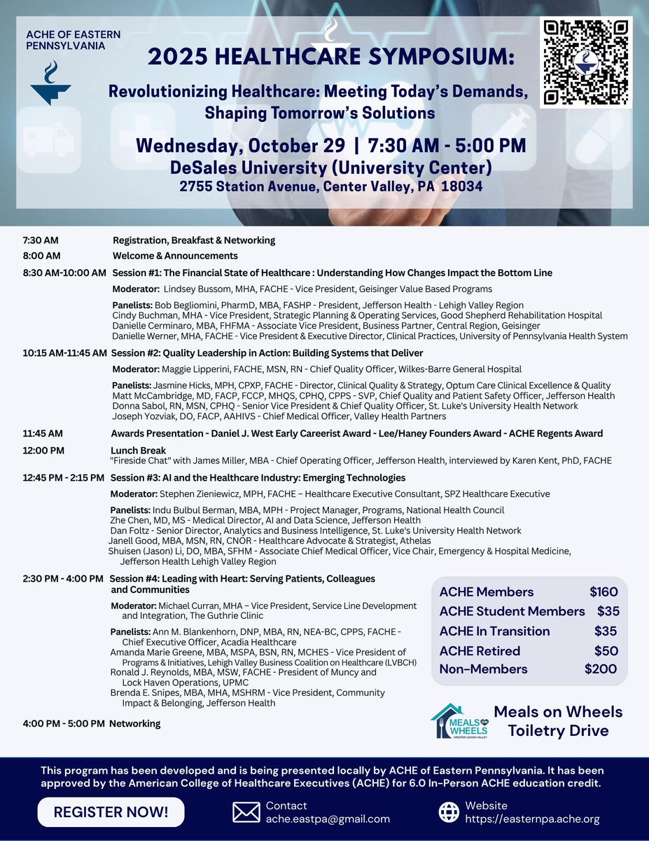 EasternPA_ACHE's tweet photo. FINAL WEEK TO REGISTER! to register for this year’s Fall Healthcare Symposium! Don’t miss your chance to join us for a full day of networking, education, and information sharing with healthcare leaders  from across the region. Details at https://t.co/48XgsiO2sW https://t.co/fIYI3svtll
