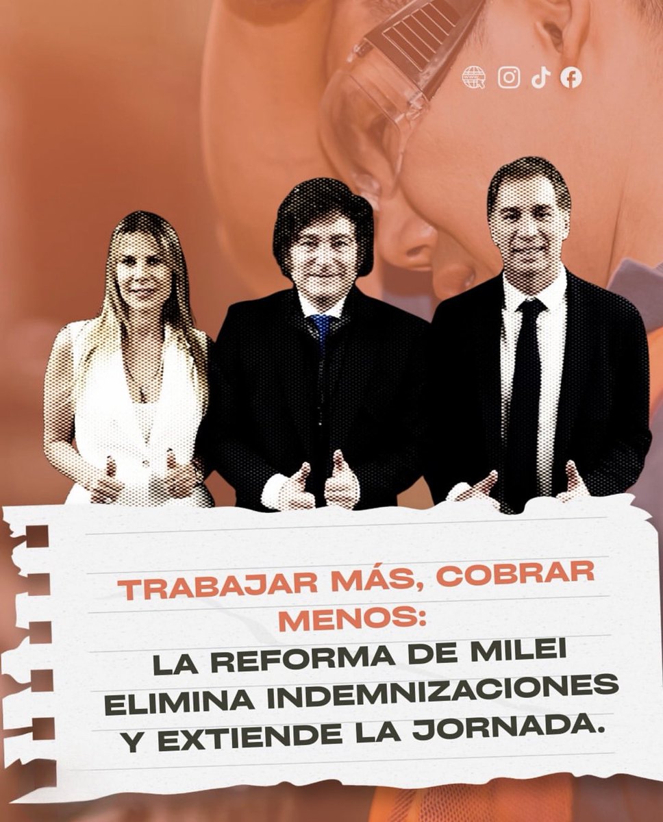 Pampa139's tweet photo. 🚨 El espacio de @JSchiaretti analiza apoyar la reforma laboral de Milei.
Florencio Randazzo confirmó que podrían acompañar el proyecto, que plantea jornadas de hasta 13 horas, menos derechos y salarios más bajos.

El borrador del gobierno incluye:
•Eliminación de indemnizaciones,
•Contratos en cualquier moneda,
•Vacaciones fragmentadas a criterio del empleador,
•Banco de horas y reducción de pagos extra.

Bajo el discurso de “modernizar el trabajo”, la reforma busca institucionalizar la precarización laboral.
Mientras tanto, Schiaretti vuelve a tenderle la mano a Milei para aprobarlo en el Congreso.