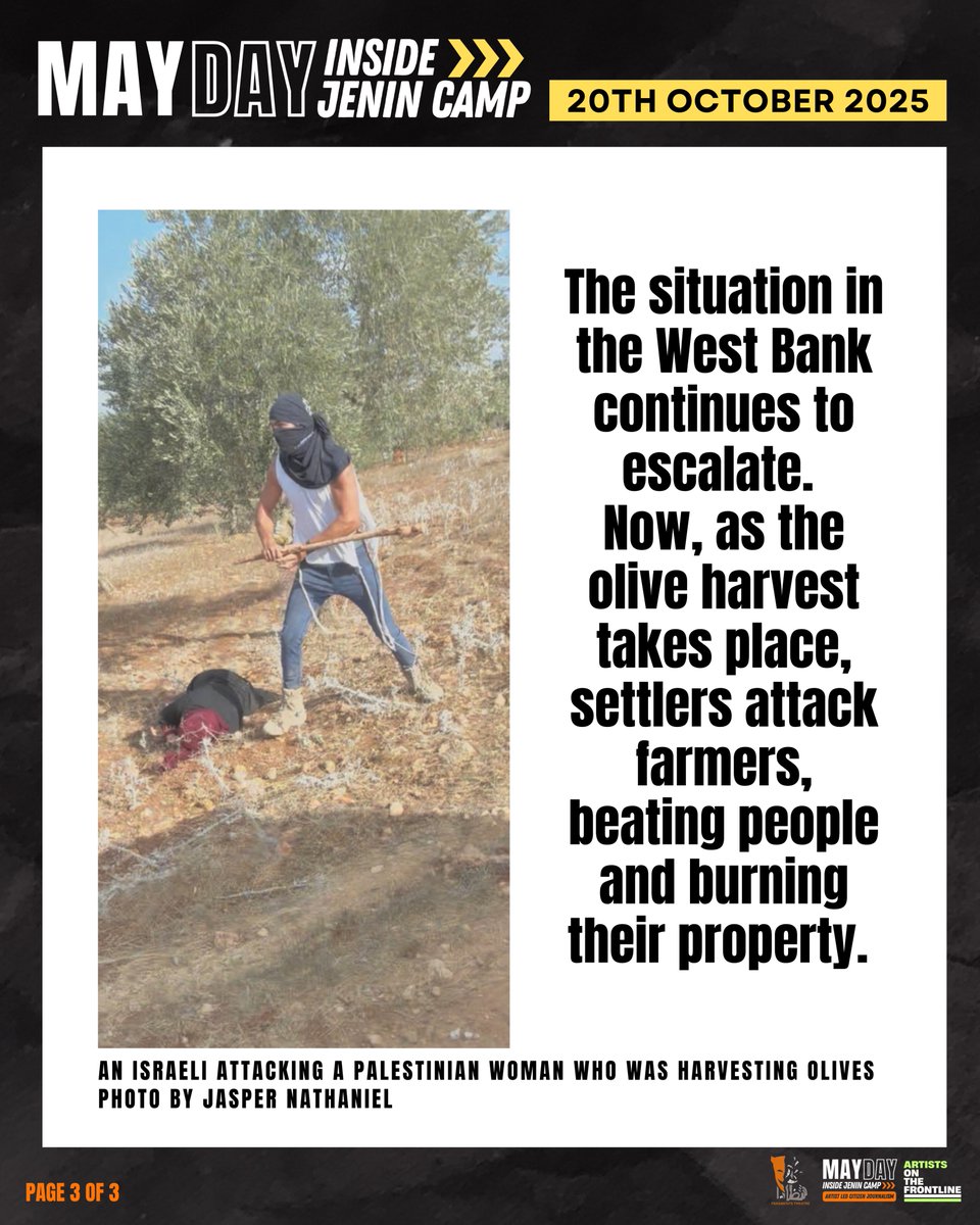 artfrontline's tweet photo. Israeli arrests and attacks in Jenin City continue, as violence across the West Bank escalates

TAKE ACTION https://t.co/11Boa7sLY7

MAYDAY >>> #Jenin #JeninUnderAttack #Palestine #Theatre #جنين #Mayday https://t.co/iZE1VkRQwr https://t.co/BiulTH214A