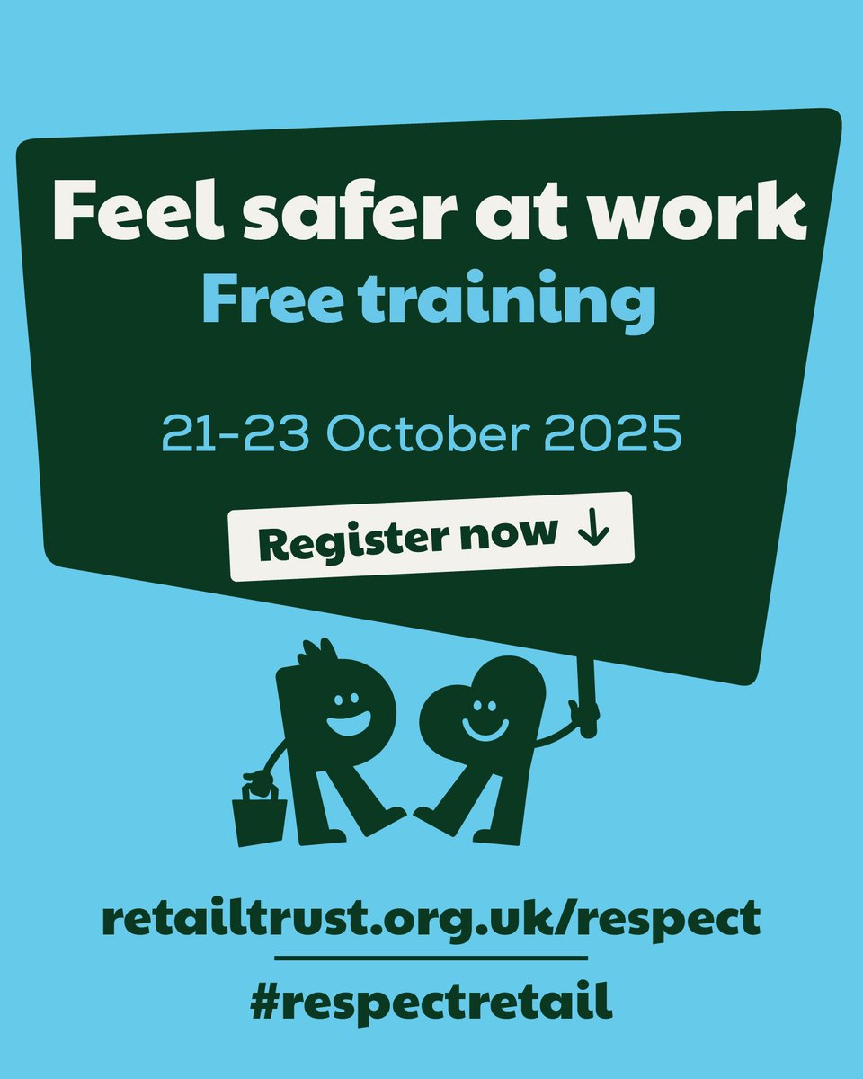 retail_trust's tweet image. Our free training starts tomorrow at 10am! go.retailtrust.org.uk/respect-retail…
Have you faced abuse at work this week? That’s not part of the job.
Join us each day from 21-23 October for free, bite-sized training sessions designed to help you feel safer, more confident, and better equipped…