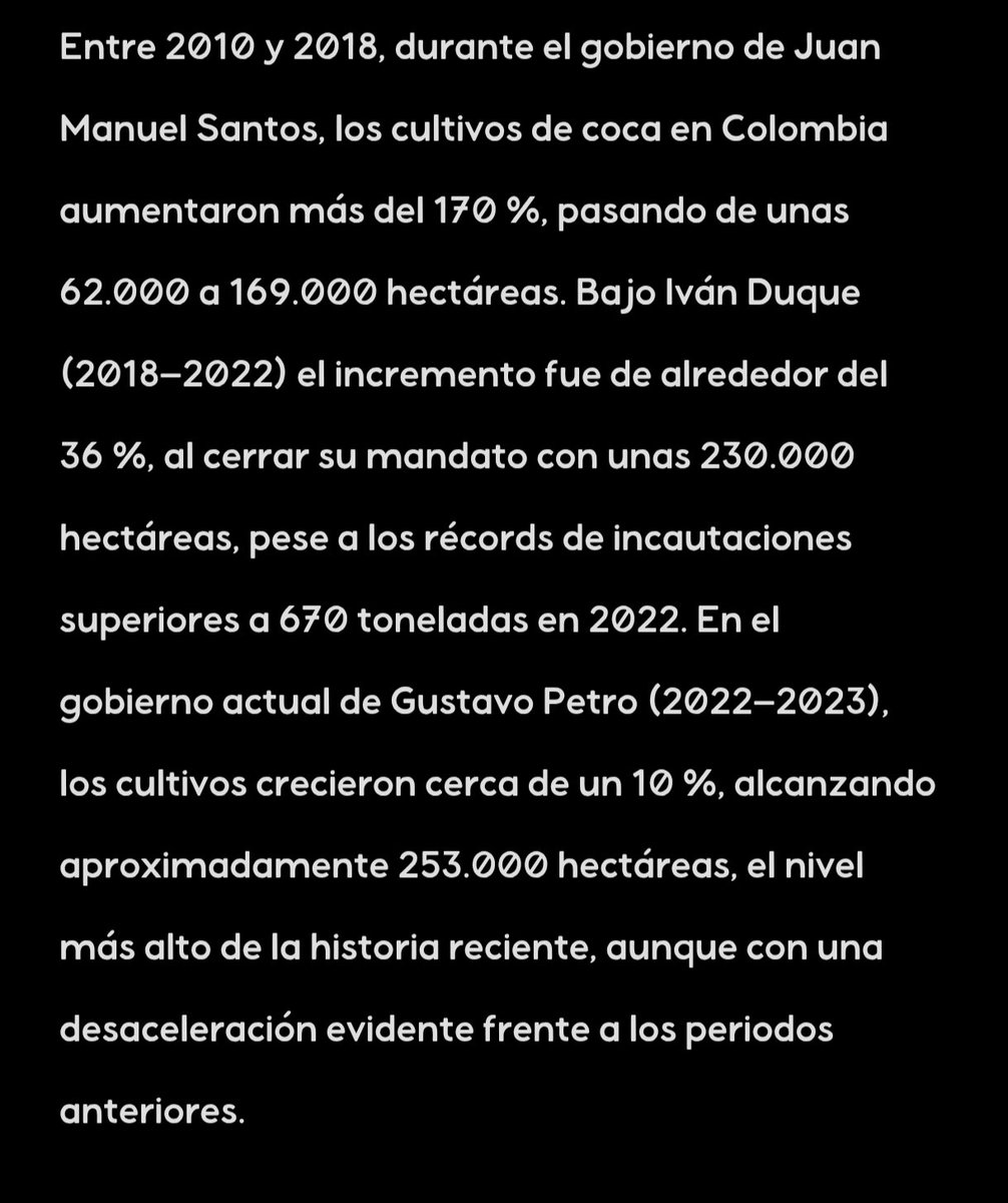 nilsonromo's tweet photo. @BluRadioCo El gobierno de Uribe Vélez (2002–2010), se registró la única reducción sostenida de cultivos ilícitos en más de dos décadas. Según la UNODC, sepasó de alrededor de 102.000 hectáreas de coca en 2002 a cerca de 62.000 en 2010. disminución de almenos 40 %. Cifras que no se dan. https://t.co/GRFHQClAWU