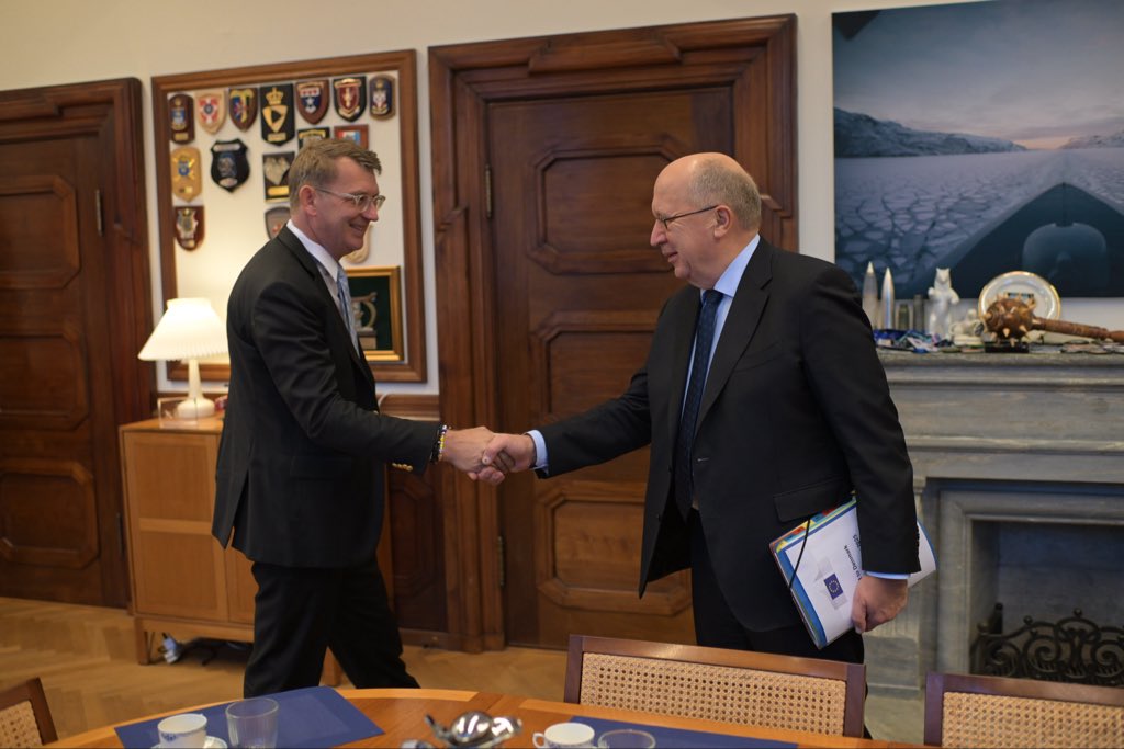 KubiliusA's tweet photo. Today in Copenhagen we had a fruitful exchange with 🇩🇰 Danish Defence Minister Troels Lund Poulsen on defence readiness. 

We can learn a lot from the Danish experience when it comes to making their defence ready and learning from Ukraine. https://t.co/cXczXLgW23