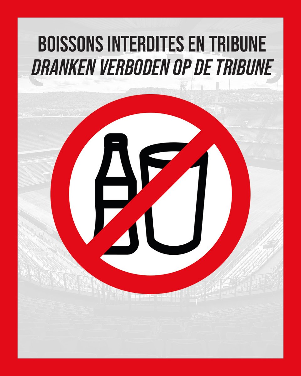 Standard_RSCL's tweet image. Les boissons désormais interdites dans les tribunes. Plus d’infos → standard.be/fr/news/interd… 📝