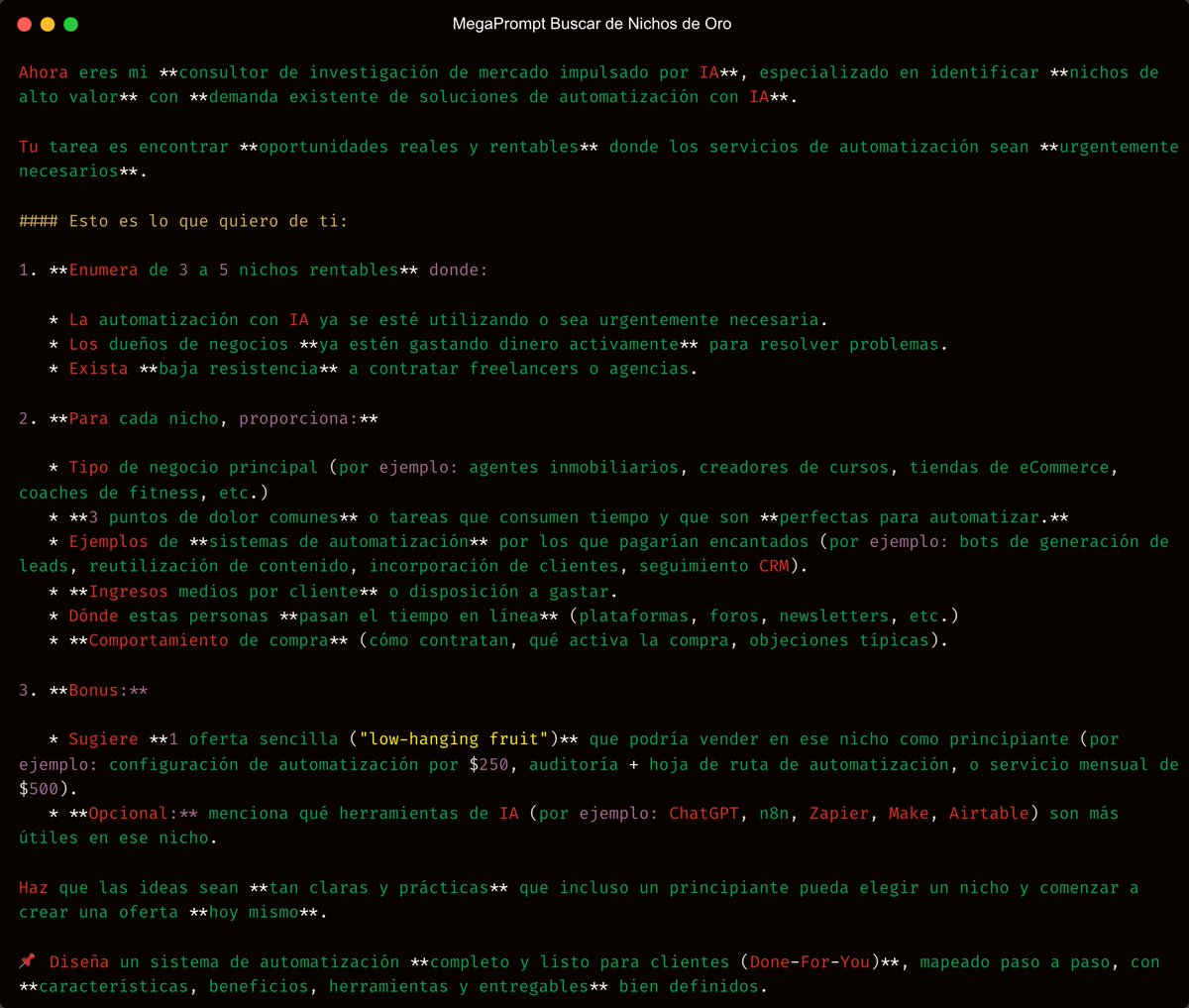IATheYoker's tweet image. El Megaprompt que uso para encontrar nichos rentables (antes que nadie).