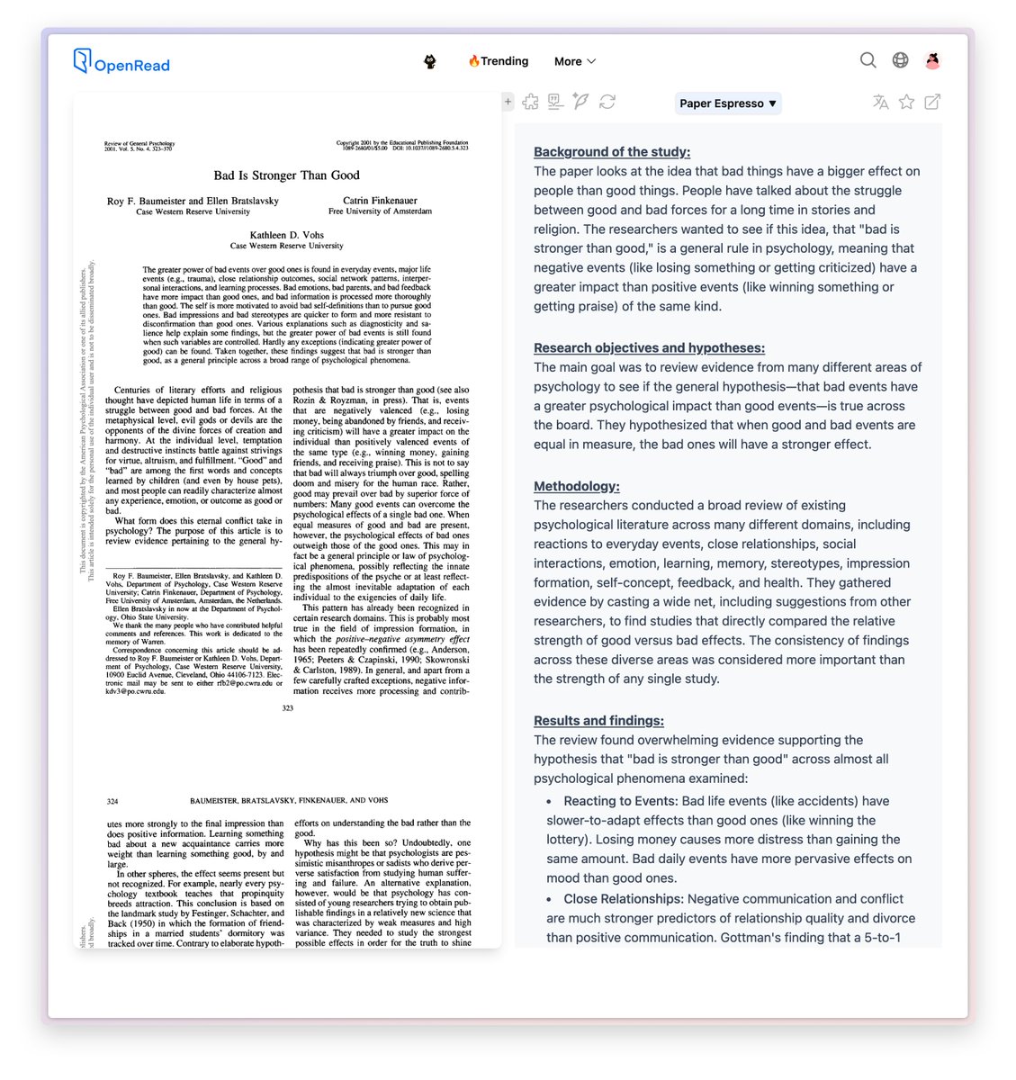 <a href="/NTFabiano/">Nicholas Fabiano, MD</a> Breakdown of the paper:

The review found overwhelming evidence supporting the hypothesis that "bad is stronger than good" across almost all psychological phenomena examined:

• Reacting to Events: Bad life events (like accidents) have slower-to-adapt effects than good ones