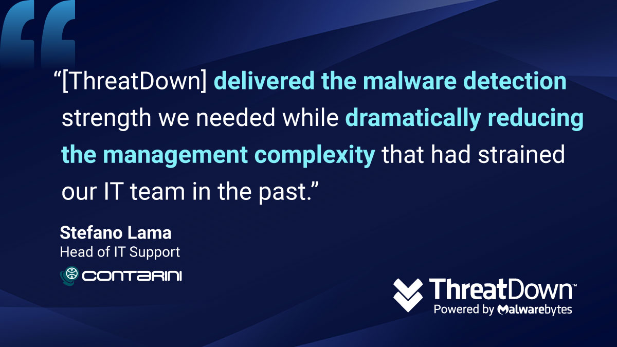 Critical security gaps? Solved.

Learn how ThreatDown MDR helped the Contarini Leopoldo team strengthen their security at scale. threatdown.com/wp-content/upl…