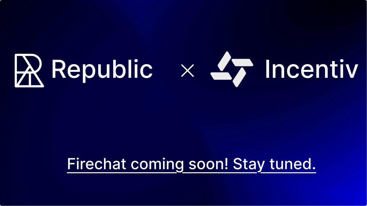 🎙️ Big news: Something new is coming from Republic Crypto 🌟📢🔥

🔥 We are doing an exclusive Firechat with <a href="/Incentiv_net/">Incentiv</a> to talk about exciting updates from testnet, partnership announcements, to DeFi, and more!

📹Stay tuned 👀
