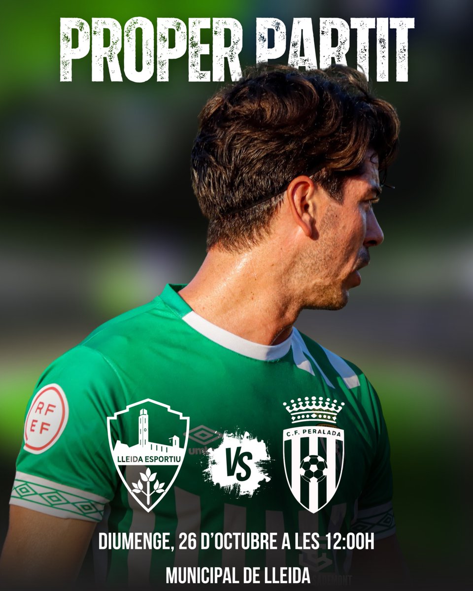 CFPeralada's tweet image. 🔥 𝗣𝗿𝗼𝗽𝗲𝗿 𝗣𝗮𝗿𝘁𝗶𝘁 💚⚔️

⚔️ @LleidaCfOficial 🆚 @cfperalada
📅 Diumenge, 26 d’octubre
🕠 12:00 h
🏟️ Municipal de Lleida

👉 L’equip focalitzat en el proper partit!

📸 @sergi_casa 

Gràcies: @AiguapolisPools . @peraladamasmarc🙌 

#3RFEF  #ProperPartit #SomPeralada💚⚔️