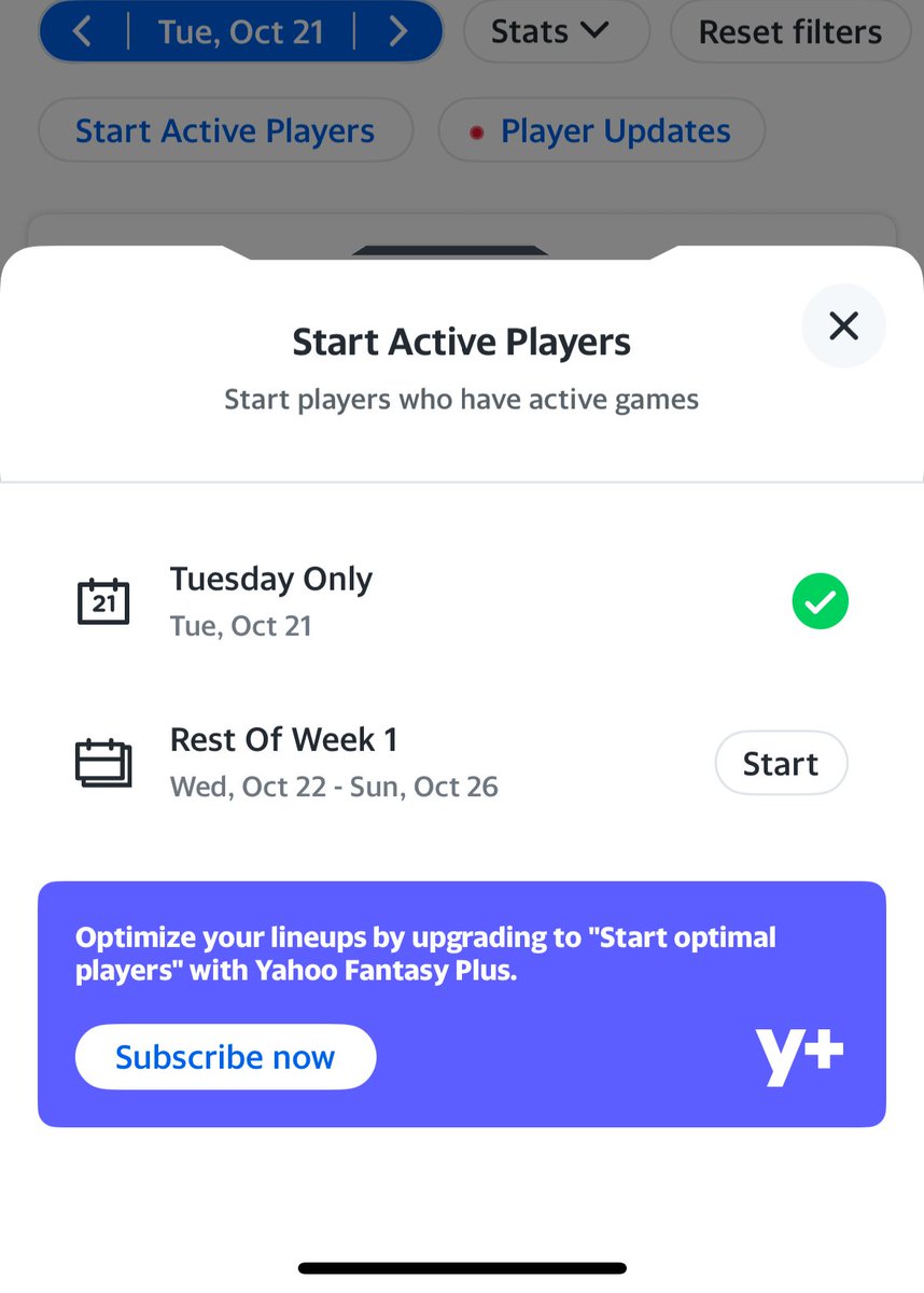 ADGraser's tweet photo. @YahooFantasyCC Just wondering why my lineup setting button for the 'Rest of Week' is locked. I spoke to 2 friends who don't have it locked on their end. (Mine vs. Friends below). https://t.co/jxr5PqTtmH