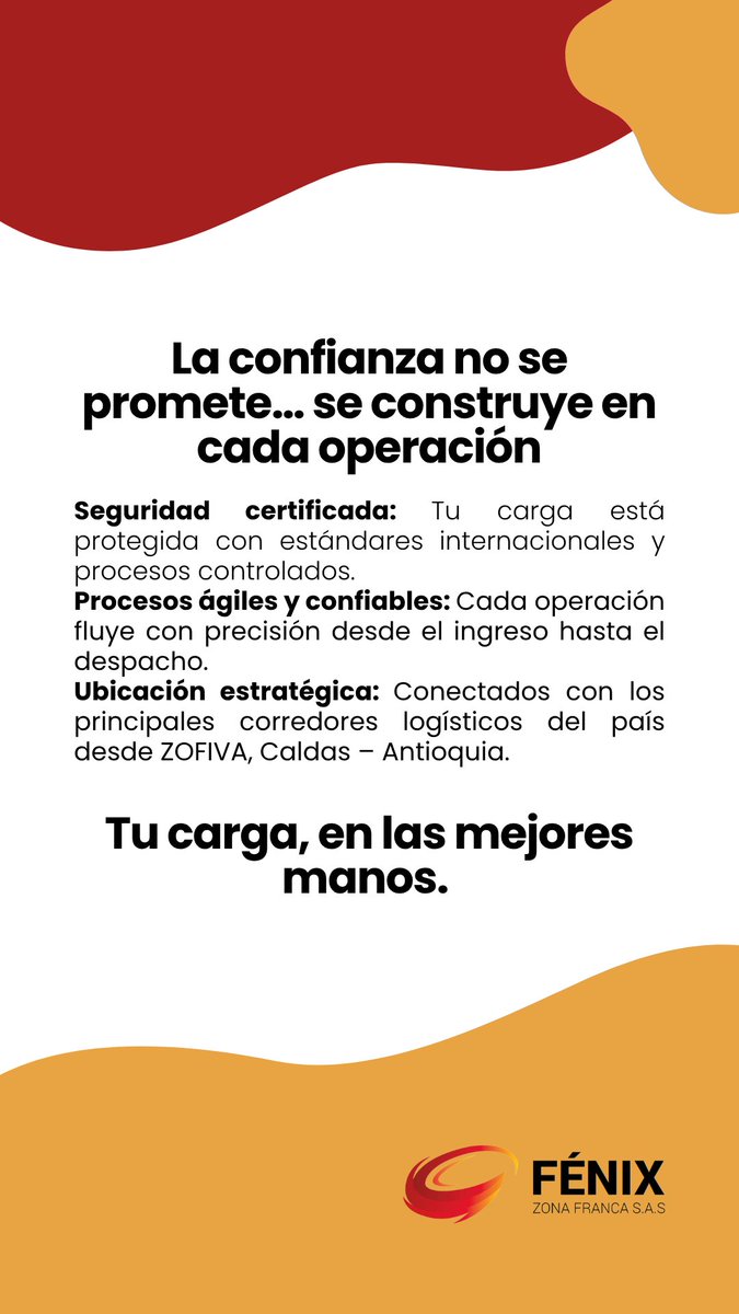 Fenix_ZF's tweet image. 💡 La confianza no se dice, se demuestra.
🚛 Descubre por qué tantas empresas confían en nosotros.
#ConfianzaFénix #AliadoEstratégico #ZonaFranca #LogísticaSegura #OperacionesConfiables