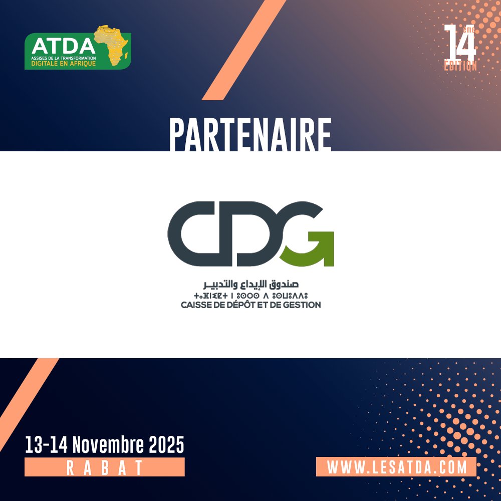 💼 Partenaire #ATDA2025 : <a href="/GroupeCDG/">Groupe CDG</a>

Créée en 1959, la CDG sécurise et valorise les ressources d’épargne tout en soutenant la transformation numérique et l’innovation en Afrique.

13-14 nov. 2025 | #Rabat - #Maroc 

👉 lesatda.com/inscription-20…

#ATDA #Morocco #Afrique #Africa