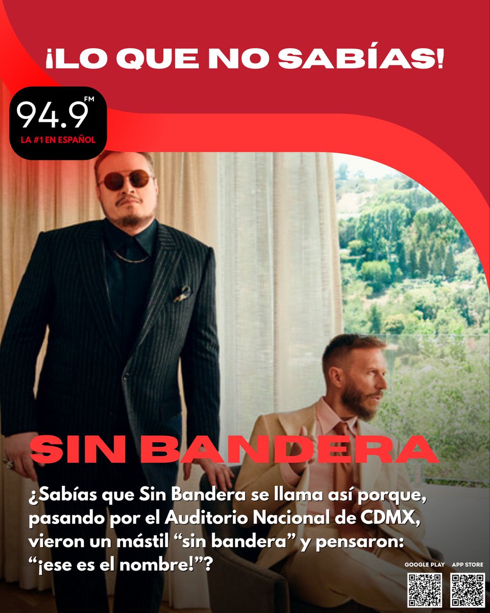 gitanaecuador's tweet image. 💡 ¿Sabías que Sin Bandera se llama así porque, pasando por el Auditorio Nacional de CDMX, vieron un mástil “sin bandera” y pensaron: “¡ese es el nombre!”? Además, el dúo quiso expresar que la música y el amor no tienen fronteras. 🎶🌎 

📻 Pídela ahora.
#SinBandera #949fm