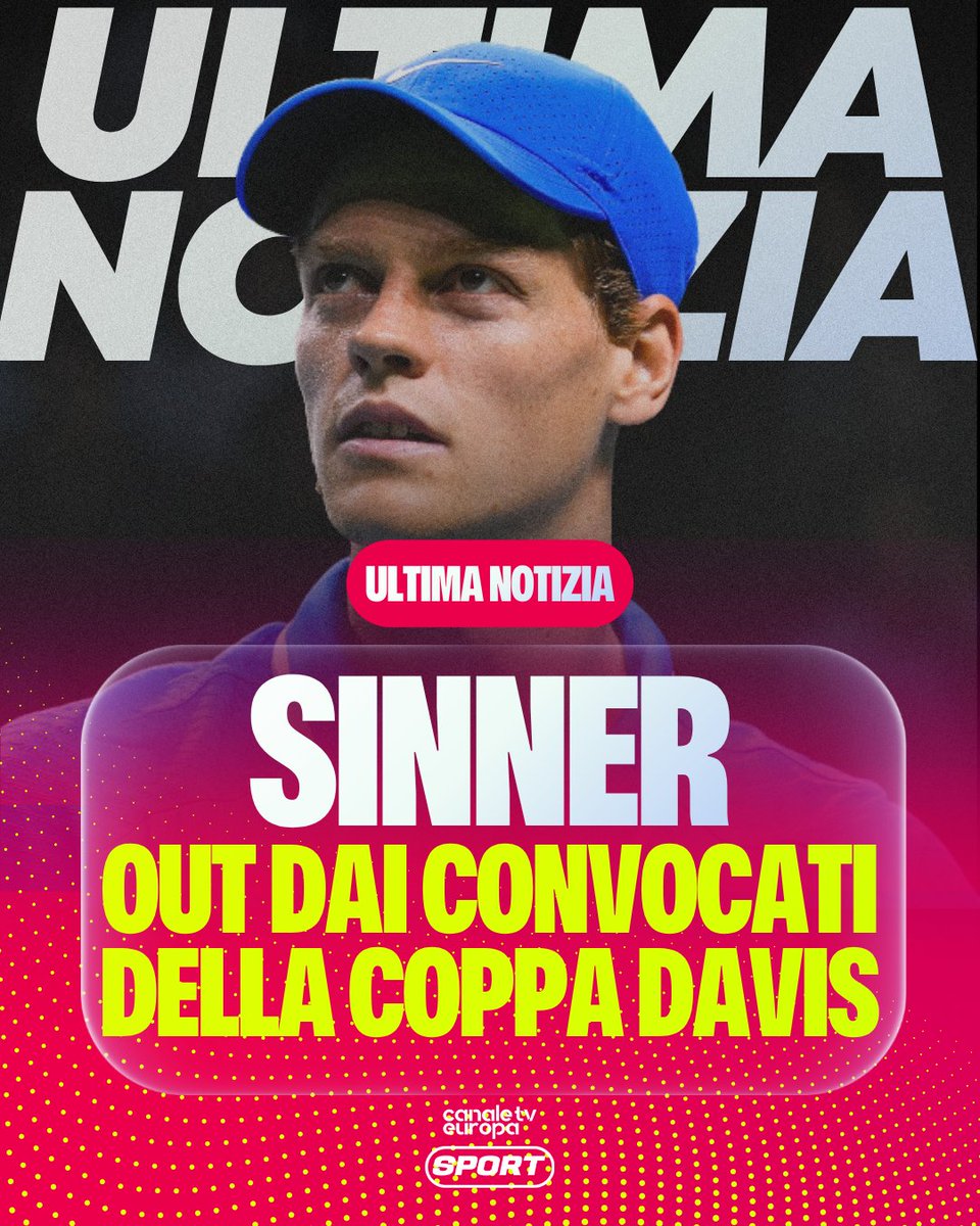canaleusport's tweet photo. SINNER OUT DALLE FINALS DI DAVIS ❌🇮🇹

Il numero due al mondo 'non ha dato la sua disponibilità per l'edizione 2025' come annunciato dal capitano Filippo Volandri in un comunicato stampa.

#Tennis #DavisCup #Sinner https://t.co/IcvvDF7W6o