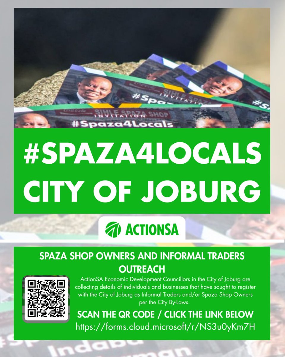 SelloMabelebel1's tweet image. Joburg spaza shop owners/informal traders who applied for permits or registration:

Confirm your details now – Spaza Owners might qualify for a share in the R500 Million Fund!
🔗forms.cloud.microsoft/r/NS3u0yKm7H

#Spaza4Locals 
#FixLocalGovt
#ServicesForAll