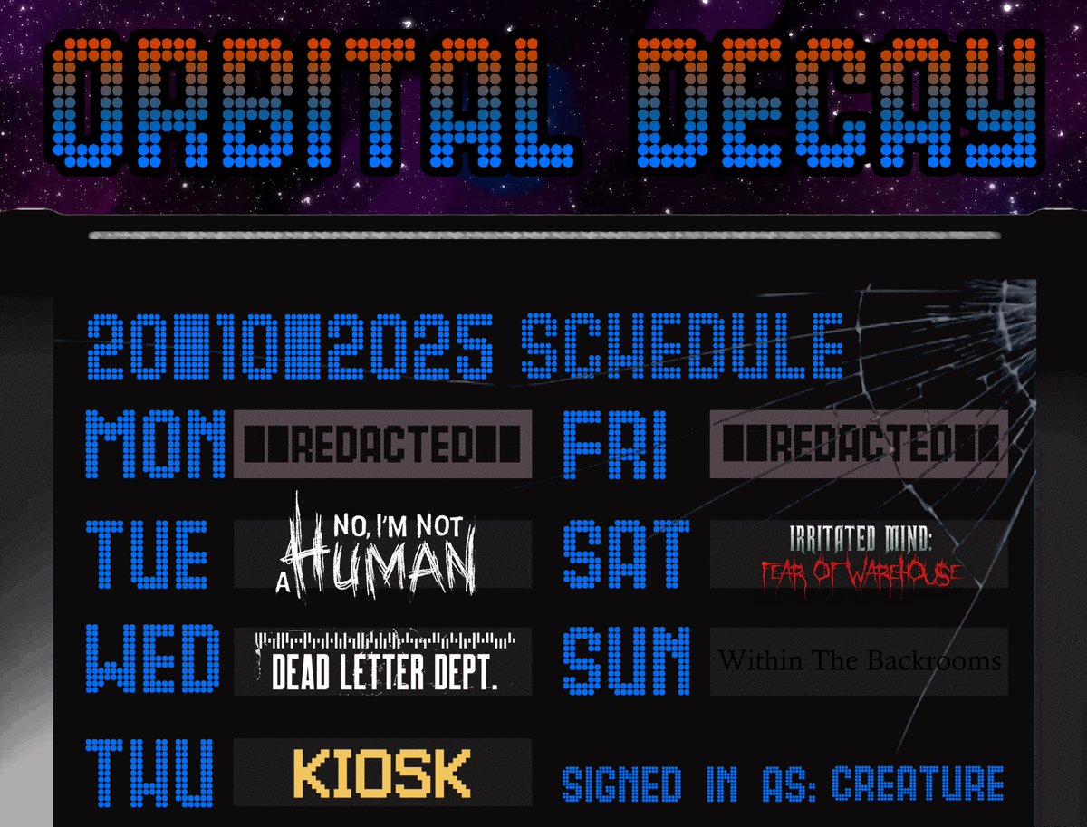 True_Creature's tweet image. schedule for our 3rd week of October