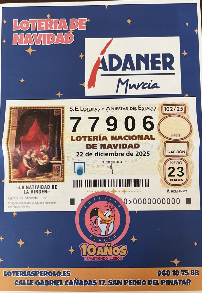 Adanermurcia's tweet photo. Ya está aquí como cada año la Lotería de Navidad, de la mano de @LoteriasPerolo Y La Envidiosa. No te quedes sin ella! https://t.co/rBsvVRsb98