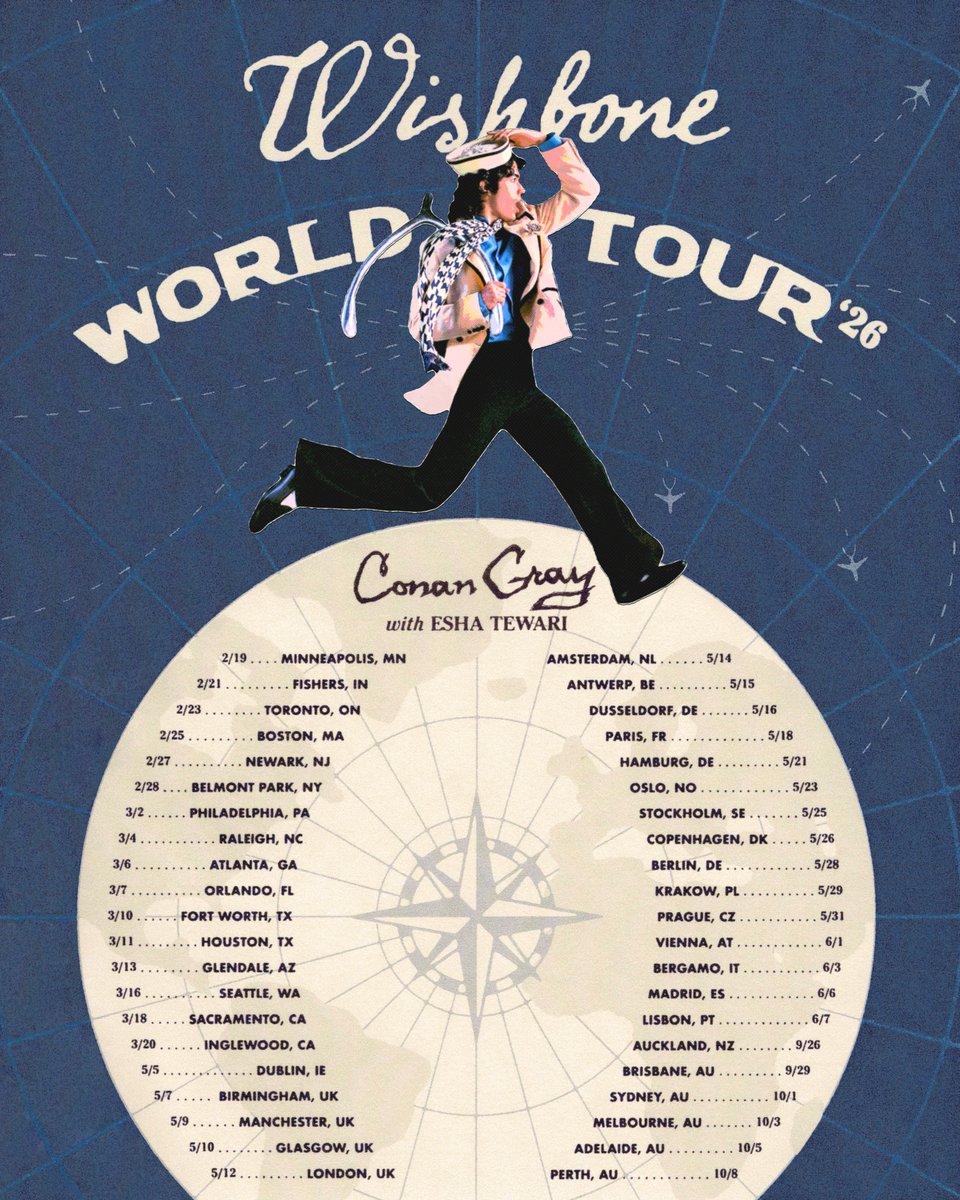 WISHBONE. WORLD. TOUR. i am thrilled to announce that the wishbone pajama shows are sailing worldwide— and now even bigger and better :,)

presale signups begin right now, link below. taking the incredible <a href="/heartofesha/">esha tewari</a> along for the journey. all tickets on sale october 24 @ 9am