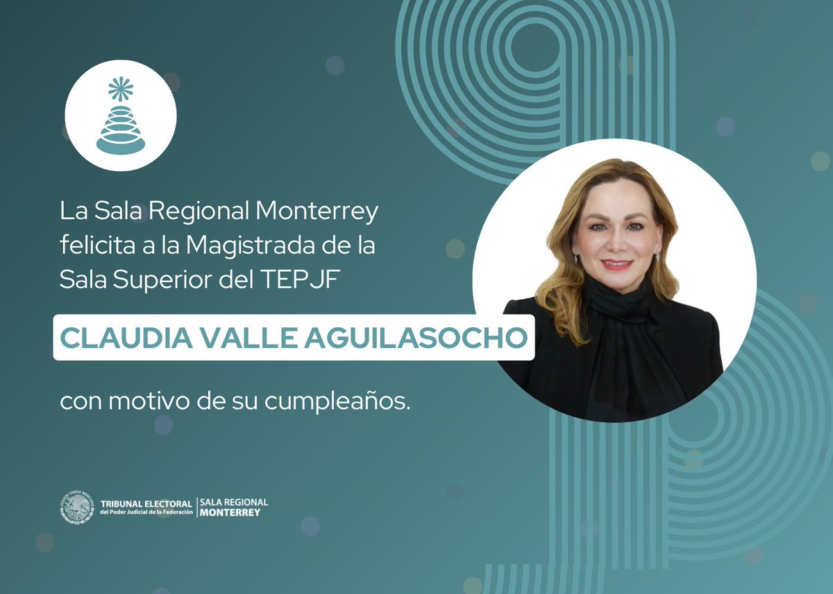 ¡Muchas felicidades a la Magistrada Claudia Valle Aguilasocho de parte de quienes integramos la Sala Regional Monterrey!
<a href="/CVAguilasocho/">Claudia Valle Aguilasocho</a>