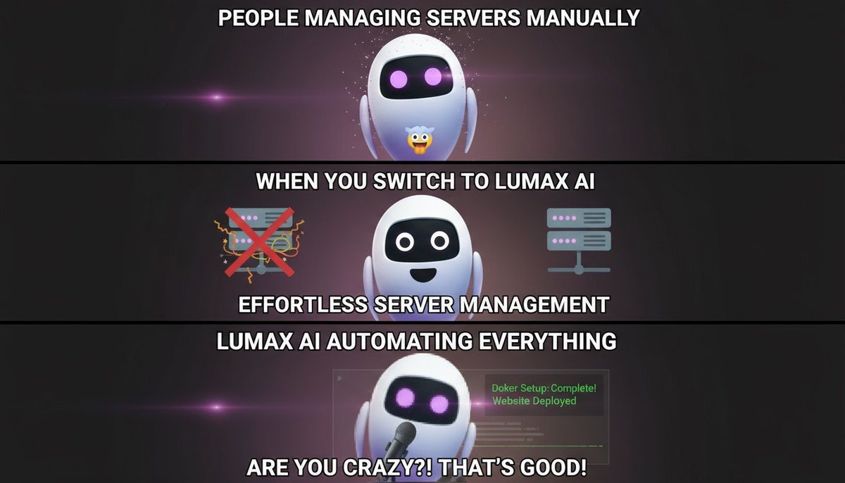 lumlax's tweet image. How about a devOps reality check 👀
If half your week is manual ops, you’re paying an opportunity tax. Lumlax’s AI-assisted SSH cuts the repetitive stuff. It deploys, fixes, checks... so your team ships features, not fatigue.
👉Lumlax.com
#DevOpsSecurity #DevOps #AI