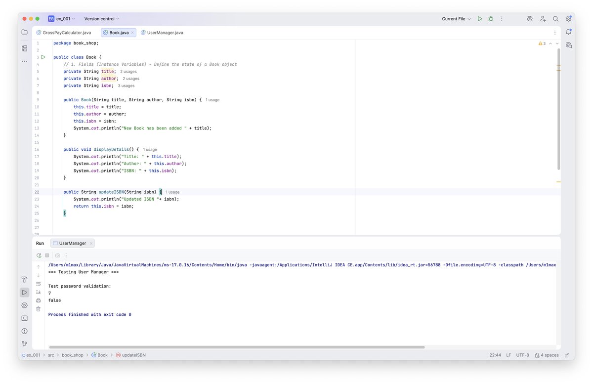 hshahzadaheer's tweet image. Day 2 of #100DaysOfCode
Built email validation, password strength checker, and a Book class with constructors.
Learning: Methods are reusable code blocks. Started with validation logic, moved to OOP thinking.
Writing code from scratch every day.
#Java #FullStackDeveloper