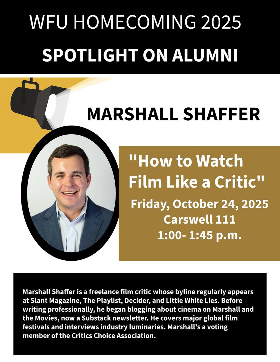 <a href="/WakeComm/">WFU Communication</a> will host a Homecoming Alumni Reception in the Lobby of Carswell Hall 2-4 p.m. on Friday, October 24 (just before and located next to Party So Dear on the Mag Quad!). Go back to the classroom during alumni talks at noon and 1:00 then mingle at the reception! 🎩