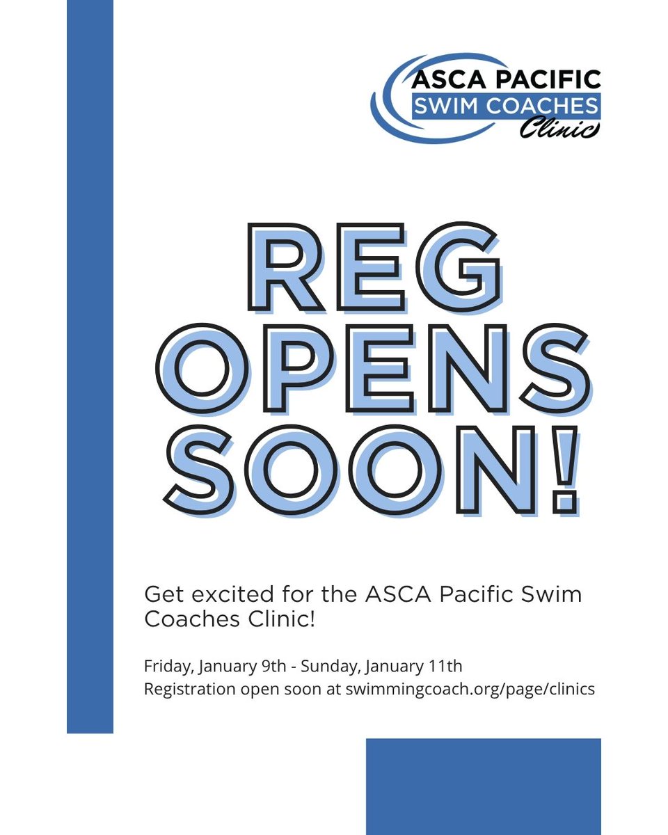 ASCAswim's tweet image. Registration for the Pacific Swim Coaches Clinic opens soon, so mark your calendars for Jan 9th-11th! Destination: Napa, California!

#ASCA #PSCC #SwimCoach #Clinics #Learn #Swim