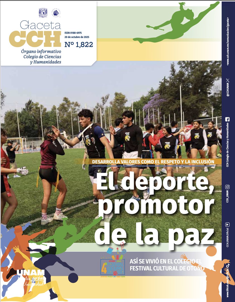 CCHUNAM's tweet image. #ParaLeer ☕ | En el número 1,822 de #GacetaCCH: 🗞️📣🗞️

✅ El #deporte, promotor de la paz. Desarrolla valores como el respeto y al inclusión. 

Y recuerda... #CuidémonosTodos

¡¡¡NO TE LA PIERDAS!!!