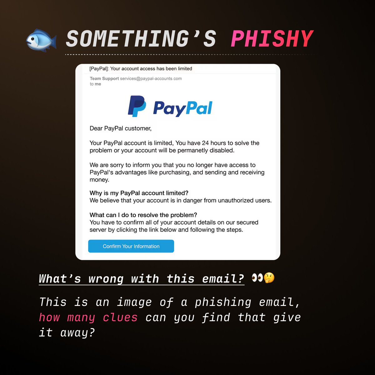 AbertayHackers's tweet image. Something a little bit different for this week's #HacksocWeekly
How well do you know the signs of a phishing email?