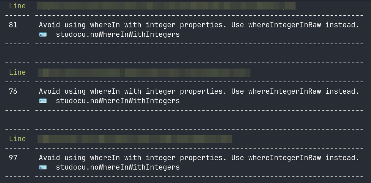can__vural's tweet image. Today I wrote a @phpstan rule at work that warns you when you use `whereIn` with integer columns.   `whereIn` uses the PDO bindings and thus slower with big arrays.
Wondering if I should add it to Larastan? 🤔
#php #phpstan