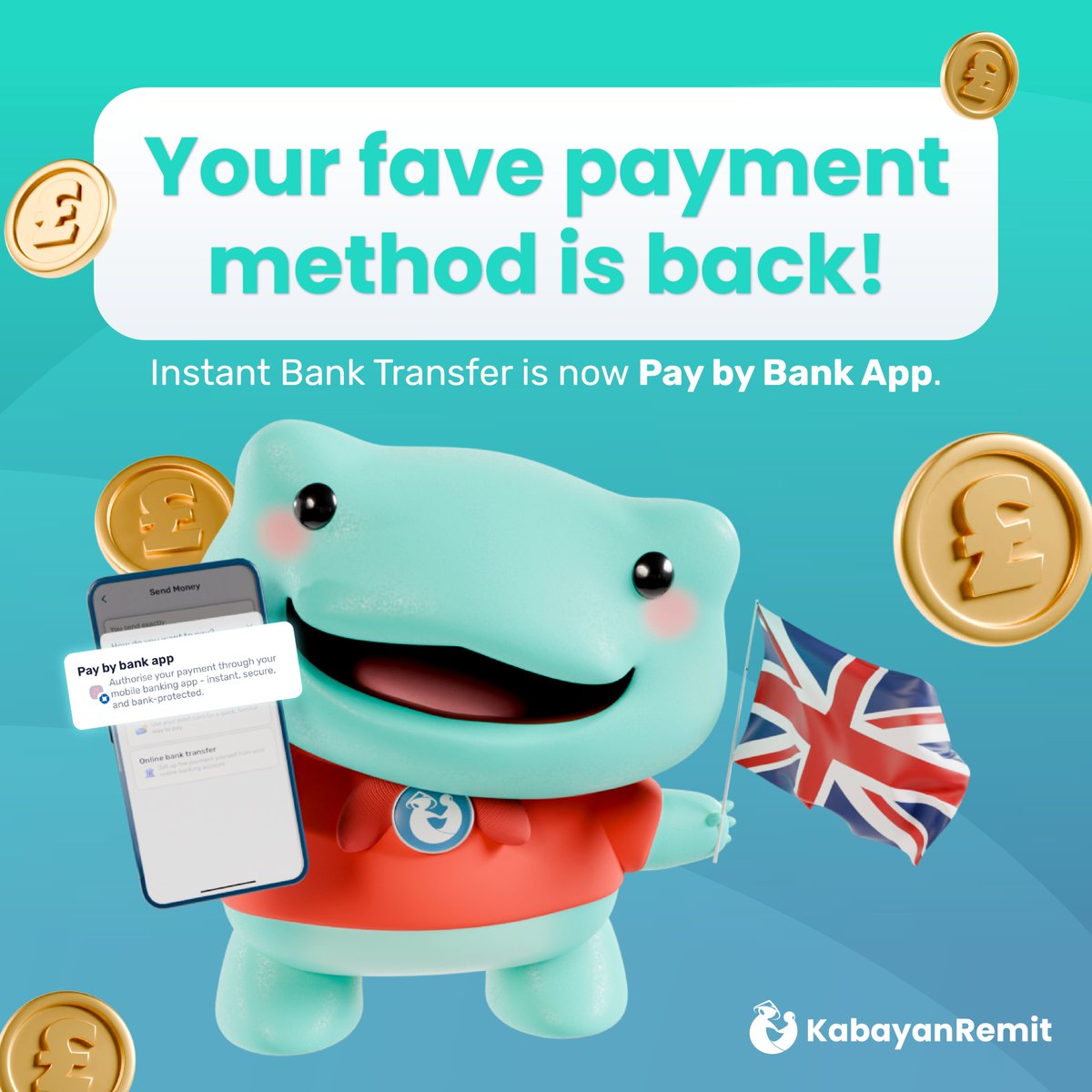 📢 Attention, UK Kabayans! Your fave payment method is back! 🙌

Instant Bank Transfer is now ✨Pay by Bank App✨—the faster, easier way to send your padala straight from your bank app.

Try it on your next transfer today!
📲 kabayanremit.com/download-our-a…