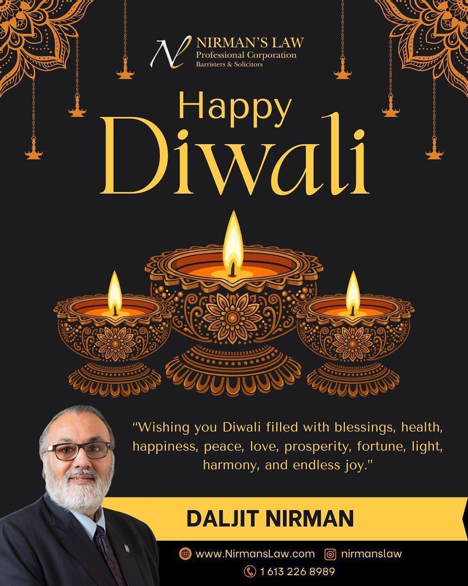 Wishing you a Diwali filled with blessings, health, happiness, and harmony.
May the light of Diwali guide us toward peace and prosperity.
Happy Diwali from Nirman’s Law! 

#HappyDiwali #Diwali2025 #FestivalOfLights #JoyAndProsperity