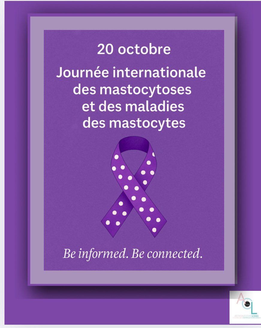 ActionCovidLong's tweet photo. 🟣20 octobre  2025 — Journée internationale des mastocytoses et des maladies des mastocyte

#ActionCovidLong
#Mastocytose #Mastocytes #MCAS #CovidLong  #CovidLongPediatrique 
#MastCellActivation 
#CEREMAST #Necker #Recherche #MaladiesRares https://t.co/xNvADgEYVU