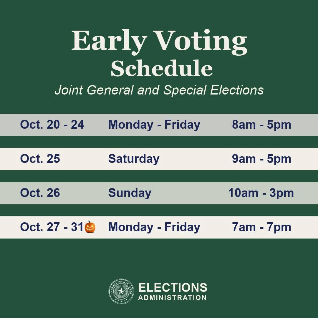 Tarrant County Commissioner Alisa Simmons (@commalsimmons) on Twitter photo 🗳 Early Voting starts Monday!
✅ Vote at any of the 35 Vote Centers.
📍 Find your nearest location:  gisit.tarrantcounty.com/TCVL/ 🗳 Early Voting starts Monday!
✅ Vote at any of the 35 Vote Centers.
📍 Find your nearest location:  gisit.tarrantcounty.com/TCVL/