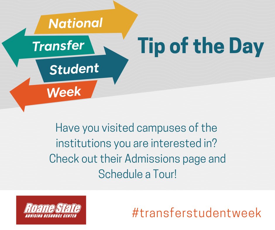 Transfer Tip of the Day: Have you visited campuses of institutions you are interested in? Now is the time to schedule a campus tour! It is a great way to see if you vibe with the campus and like the layout PLUS you will meet some great tour guides, too!  #TransferStudentWeek