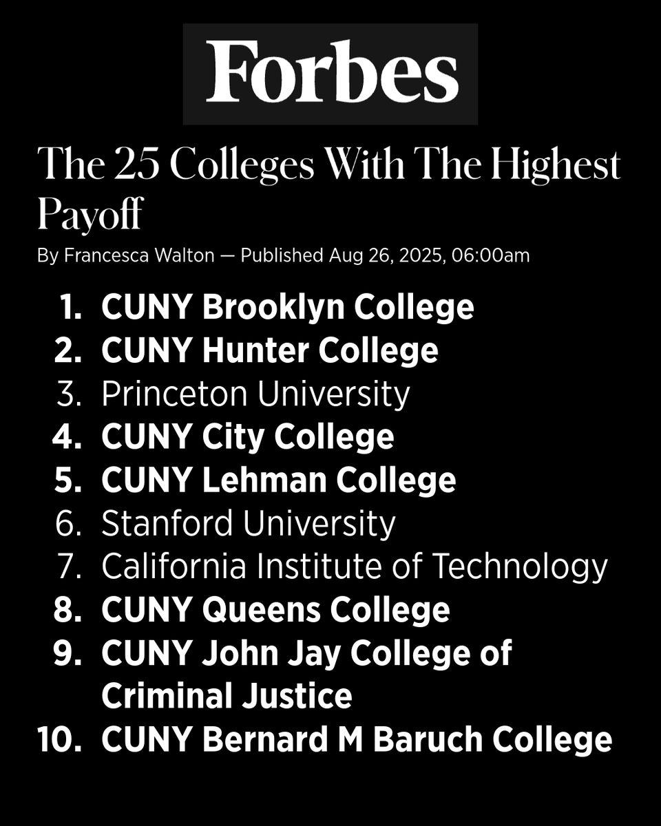 benchou4ny's tweet photo. It could not be further from the truth! Not only do half of our city's nurses and one third of our city's teachers come from the CUNY system every year, @Forbes lists 7 CUNY schools in their top 10 ranking of colleges with the highest payoff, alongside Princeton and Stanford. https://t.co/aqRr86HUt4