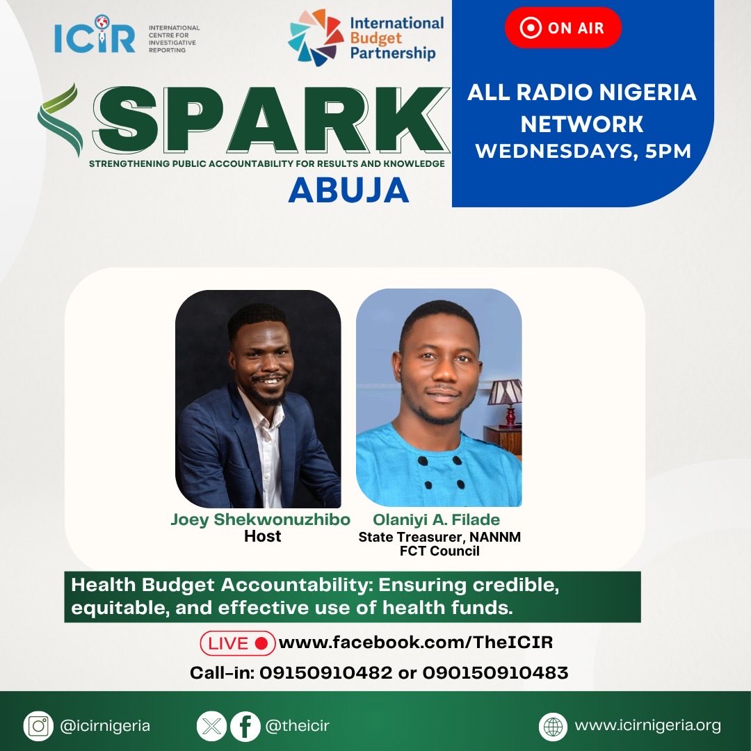 TheICIR's tweet photo. Health financing is the backbone of quality healthcare delivery, yet challenges around budget release and utilisation often hinder real progress. 

.@joeyzhibo W/@olafilade , this evening we’ll be discussing how well health budgets are managed, the gaps that impact service delivery, and what can be done to improve transparency and accountability for better public health outcomes.

TIME: 5PM 
Tune in:https://t.co/AtEv1FkZ1b
#SPARKInAbuja